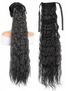 Extra Long Curly Ponytail Synthetic Hair Extension - Black - View 4