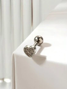 Toppiercing 1 件简约时尚迷你心形设计软骨穿孔耳钉，配不锈钢和微镶嵌水钻，情人节、妈妈、母亲、母亲节、礼物 - 銀色 - 查看 13