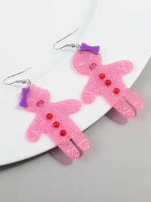 1 đôi Giáng sinh Vàng Bụi bặm Acrylic Đáng yêu Màu hồng Nơ & Người Gingerbread Vật rủ xuống Hoa tai Thích hợp Đối với Của phụ nữ Ngày lễ - Hồng - Xem 2