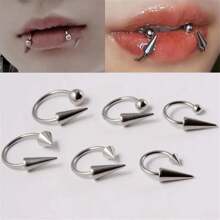 2Pcs 16G Simple Stainless Steel Piercing Lip Ring For Woman Man, Fashion Lip Studs Gothic Piercing Lip Nose Ring Labret Body Piercing Jewelry Suitable For Everyday Wear - Silver - View 1
