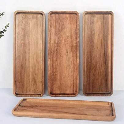 1 pieza Bandeja de madera de acacia - Perfecta para servir postres, aperitivos, café, té, etc. - Decoración de cocina para restaurante y uso doméstico, regalo de Navidad