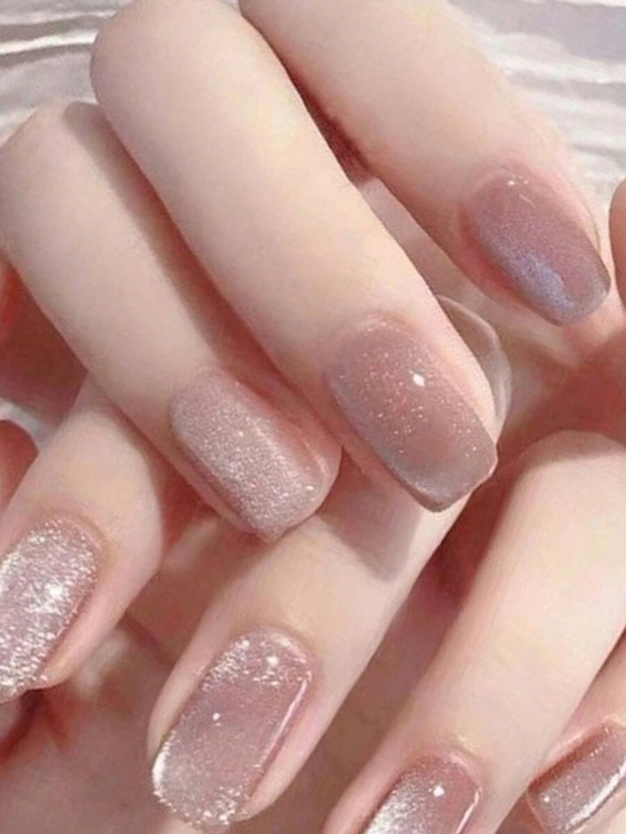 24粒長方形裸粉貓眼閃亮假指甲及1個甲鉗和1個指甲膠貼套裝,提升你的風格,適用於女孩母親女性禮物和指甲用品,批發和聖誕節,萬聖節,感恩節,母親節,情人節禮物 和美白指甲藝術套裝,可拆卸的假指甲,適用於節日,聚會,約會和日常穿著 - 淺粉色 - 查看 1