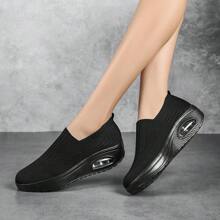 New Style & Comfortable Casual Dancing Shoes For Women, Suitable For Square Dance; Slip-On Design, Breathable & Lightweight Fabric, Thick Air Cushion, Soft Sole, Plus Size - Black - View 3