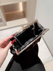 Túi buổi tối bằng vải satin tinh tế của Moonlit EveBag có trang trí bằng kim cương giả, túi ly hợp, túi dự tiệc, túi vũ hội, túi xách dây xích - màu đen - Xem 5