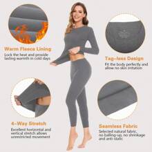 Thermal Underwear For Women Long Johns Set Long Sleeves Soft Free Cutting Thermal Lined Tops & Bottoms Base Layer For Cold Weather - Light Grey - View 3
