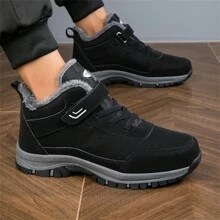 男女1雙冬季防水豬皮雪靴，配有掛鉤式魔術貼，防滑，耐用且保暖，適合冬季戶外運動和休閒場合 - 黑色 - 查看 6