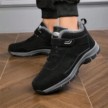 男女1雙冬季防水豬皮雪靴，配有掛鉤式魔術貼，防滑，耐用且保暖，適合冬季戶外運動和休閒場合 - 黑色 - 查看 10