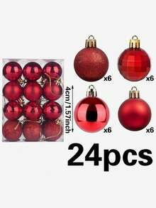 24pcs Plastic Classic Christmas Ball Ornament Set For Tree Decoration - Red - View 5