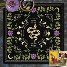 1 件裝靈蛇崇拜月相花壇桌布女巫占卜閱讀墊裝飾用 - 黑與白 - 查看 2