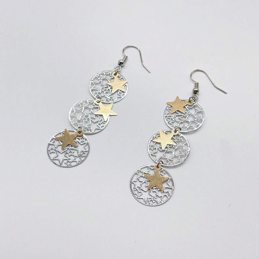 1 đôi Đúng mốt Xu hướng: Cắt giảm Tròn Đĩa nhạc & Thiết kế ngôi sao Hoa tai Thích hợp Đối với Của phụ nữ Mặc hàng ngày - Bạc - Xem 1