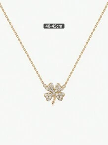 ELSEDES 1 pieza Collar de trébol de cuatro hojas de plata de ley 925 con gemas brillantes, estilo de moda lujoso apto para uso diario de la mujer, regalo para novia/esposa, regalo de aniversario/festividad - Dorado - Ver 8