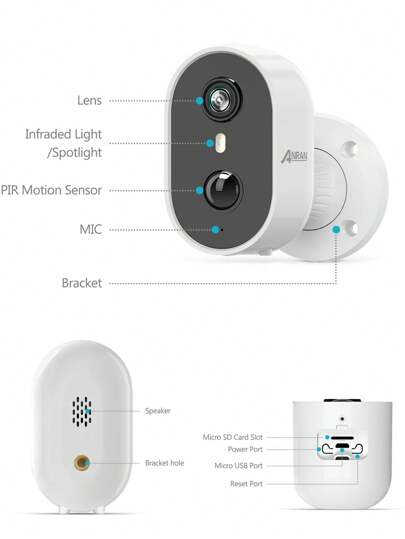 ANRAN Security Cameras Wireless Outdoor, 1080P AI Motion Detection Night Vision Home Cameras, Two Way Talk, Spotlight Siren Alarm, Work Alexa, Rechargeable Battery Powered, IP65 view 9