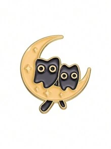 1只黑貓造型月亮胸針,可愛卡通動物徽章,適用於服裝、背包裝飾,男女適用的日常穿著