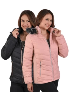 Pink Jackets Coats For Women With Detachable Plush Hat (2 PIECES N/Pale Pink) - Multicolor - View 1