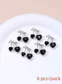 6/13pcs Random Alloy Rhinestone Inlaid Pendant Set In Ins Style With Dark Heart, Bow Knot, Cross, Y2k, Gothic Punk, Cherry, Skull Design For Diy Jewelry Making (Bracelet, Necklace, Earrings, Etc.) Valentines - Black - View 5