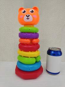 1套7層彩虹環堆疊玩具,附有2種卡通動物頭部,隨機發貨,兒童教育堆疊互動玩具 - 彩色 - 查看 3