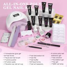 Saviland Poly Nail Gel Kit-8 Colors Poly Nail Extension Gel White Pink Glitter With 96W U V Nail Lamp Slip Solution Nail Tools All-In-One Nail Kits Starter Kit For Nail Salon Home DIY - 帶燈的聚凝膠美甲套件 - 查看 2