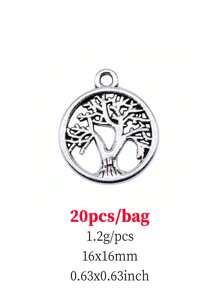 20入組/袋16x16mm(0.63x0.63英吋) 返璞風古銀色生命之樹吊墜,適用於diy珠寶製作 - 古銀色-20pcs - 查看 4