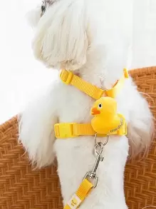 1pc Breathable Cartoon Duck Print Adjustable Chest Strap & 1pc150CM Nylon Leash Harness, Suitable For Cats & Small Dogs, Indoor & Outdoor, All Seasons