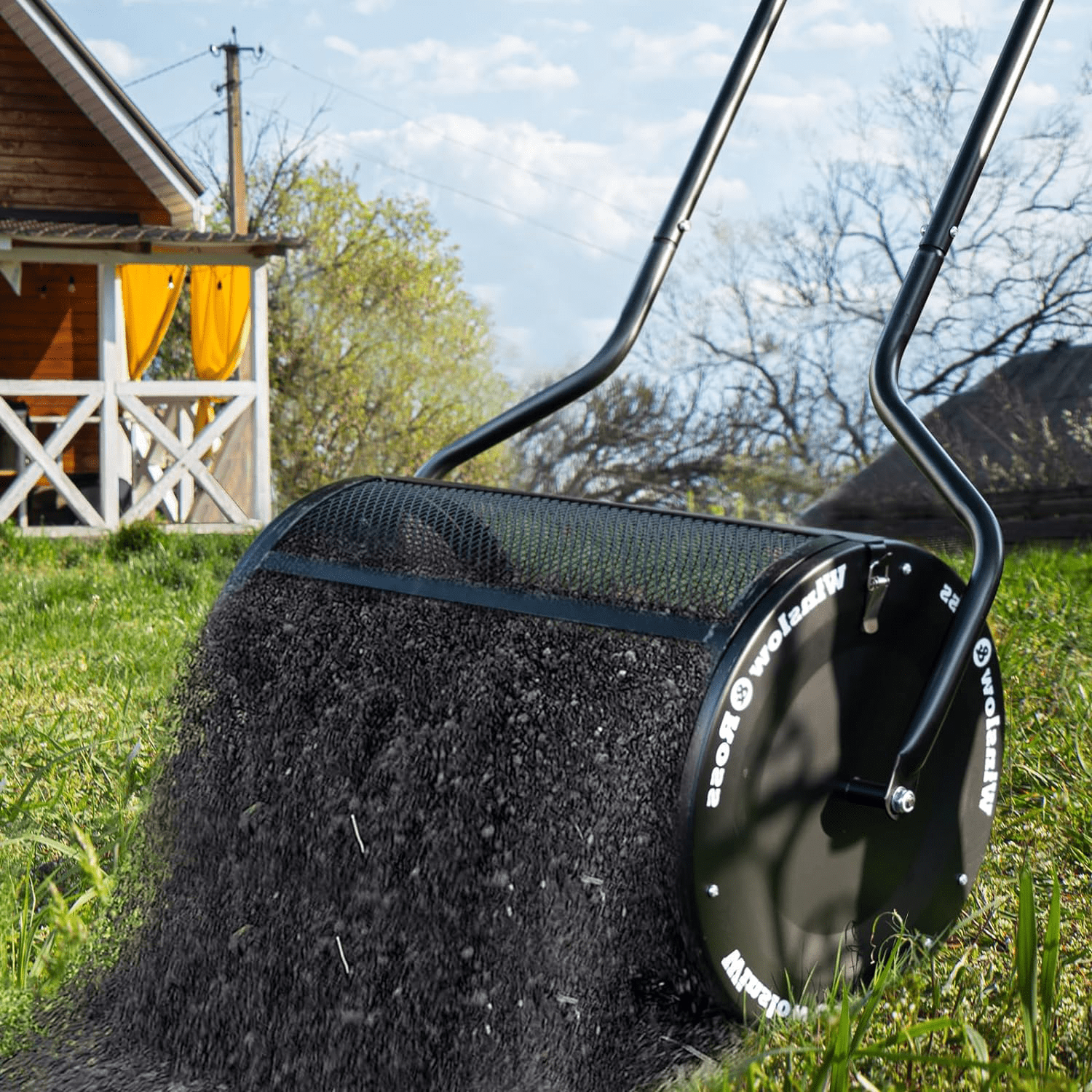 Compost Spreader for Lawn, 24 Inch Peat Moss Spreader with DoubleSide