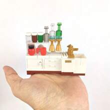 Creative Diy Building Blocks With Small Particles, 4-In-1 Cabinet Set, Coffee And Water Dispenser, Mini Cart, Food Cabinet, Desktop Ornament, Kids' Puzzle Scene Assembly Block Toy Set, Christmas Gift - Multicolor - View 6