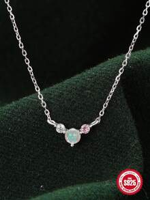 1條925純銀圓形項鍊,女士首飾,帶有首字母吊墜,長鍊,適用於婚禮珠寶奢華細緻珠寶 - 銀色 - 查看 3