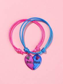 Best Friend 兒童心型手鍊 - 2 件套,女孩友誼手鍊 - 彩色 - 查看 1