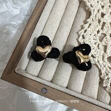 1雙女式法式復古毛結蝴蝶迷你髮夾,秋冬時尚元素