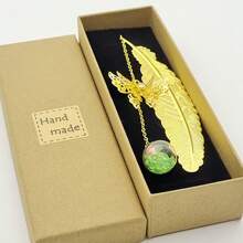 Metal Feather Bookmark With Dried Flowers, Butterflies And Leaves, Creative Reading Bookmark With Yellow Rhinestone - Yellow - View 6