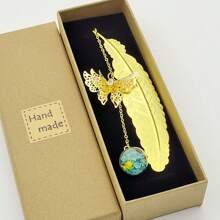 Metal Feather Bookmark With Dried Flowers, Butterflies And Leaves, Creative Reading Bookmark With Yellow Rhinestone - Yellow - View 4
