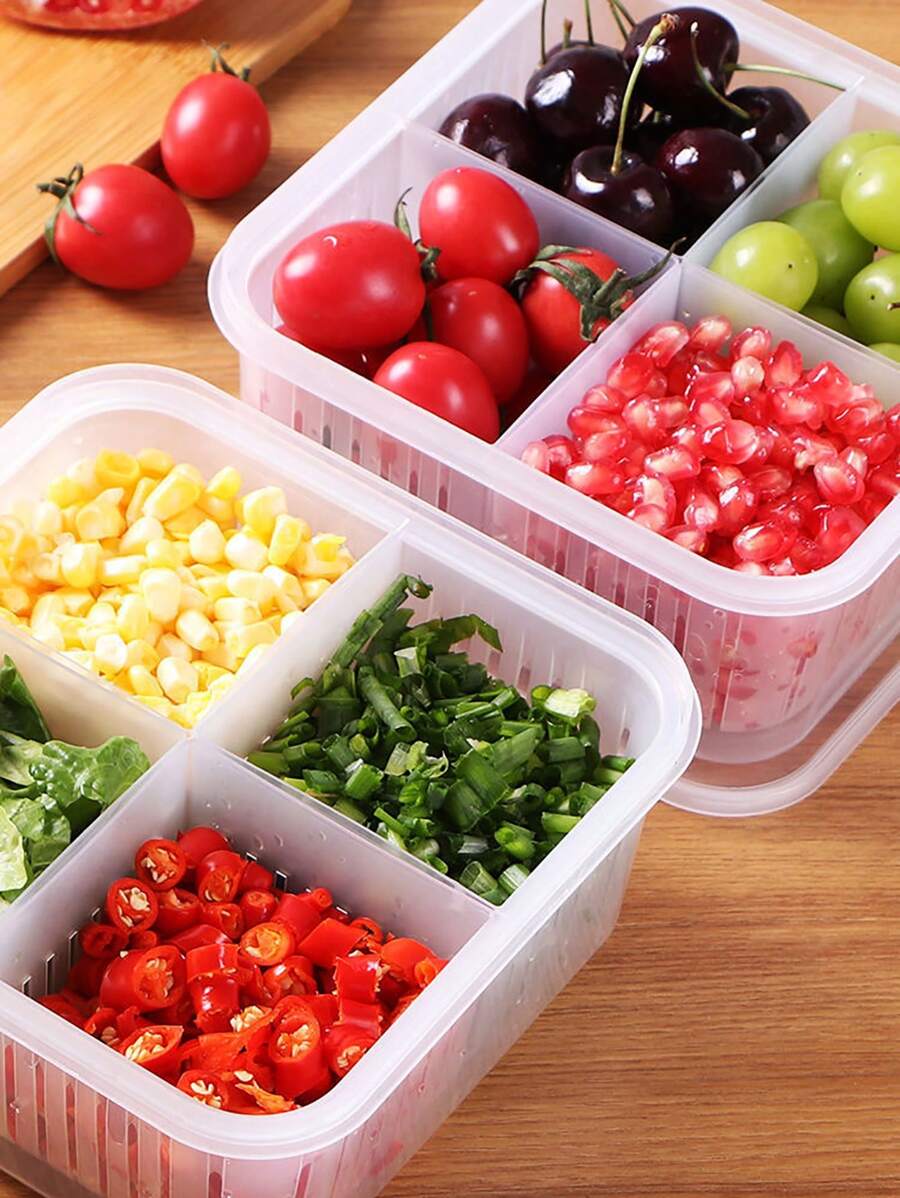 1 Pieza Cajón Para Refrigerador De Cocina Engrosado Con Tapa Y Compartimentos Gran Capacidad Cajón Para Almacenamiento De Verduras Y Frutas, A Prueba De Agua, Con Drenaje - Blanco - Ver 1