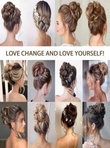 Lộn xộn Tóc búi Kẹp Tóc lên Miếng tóc giả Đối với phụ nữ Quăn Dây buộc tóc Chignon Sợi tổng hợp Ngắn Tóc đuôi ngựa 1 cái ( Vàng ) - Vàng - Xem 6