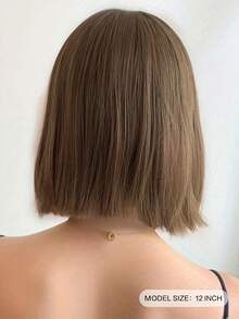 Natural Matte Brown Synthetic Wig Short Straight BOB With Bangs Suitable For Everyday Holiday Party Cosplay Wear - Linen Brown - View 3