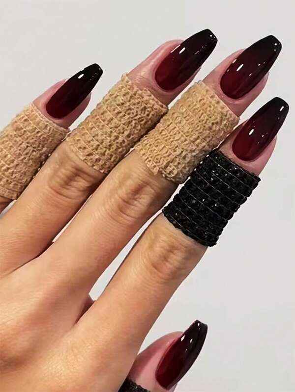 24pcs Short Coffin Shape Simple Gradient Fake Nails With Jelly Sticker