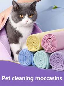 1pc Purple Pva Absorbent Towel In Bucket For Pets, Suitable For Drying Hair, Cleaning And Bathing Of Dogs - Purple - View 2