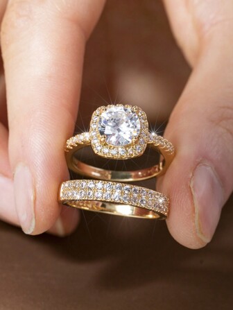 2 st parringar med zirkonia, set för kvinnor, parringar, fingersmycken, förlovnings- och bröllopsaccessoarer för kvinnor (ingen låda)