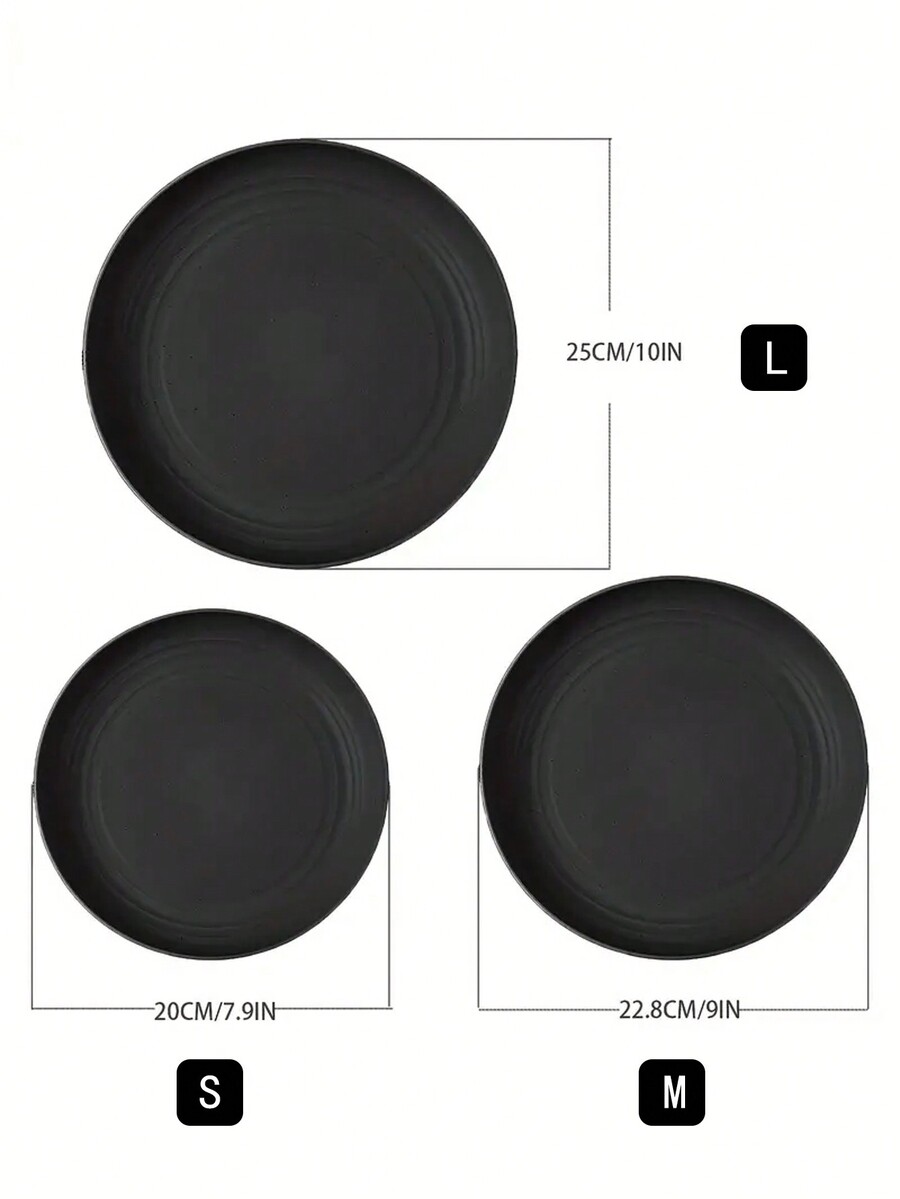 6pcs Black Plastic Dinner Plates (8/9/10 Inches, Various Sizes For