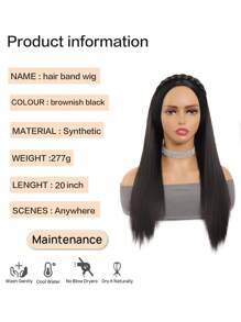 女性假髮長髮扭曲辮子假髮頭帶高顱頂一體式假髮半頭套頭套直髮一套(棕黑色) - Black-brown - 查看 4