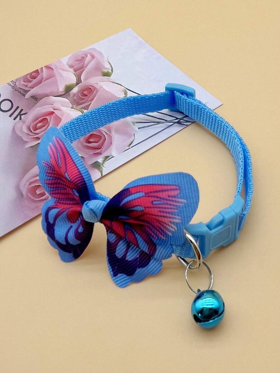 1pc Adjustable Buckle Butterfly Cat Collar Suitable For Pets' Neck, Applicable To Cats & Dogs - Baby Blue - View 1