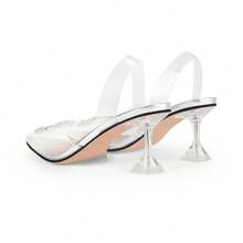 ISNOM Clear Heels Shoes for Women, Crystal Rhinestones Slingback Wedding Shoes Pointed Toe High Heel Sandals - 銀色 - 查看 5