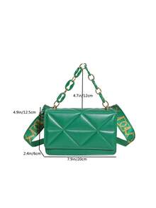 女士時尚極簡設計壓花迷你格子流蘇包,鋪棉手提包 - 綠色 - 查看 8