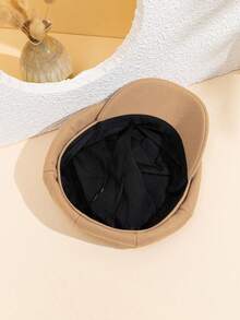 1入女士單色羊毛八角報童帽,英國復古風格,適合日常穿著 - 卡其色 - 查看 3