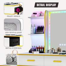 Kasibie Vanity Makeup Table with Mirror: Dressing Table with Lights & Drawers for Girls/Women - Simple Assembly Makeup Vanity Desk with 3 in 1 Charging Station for Bedroom Furniture - Black - View 4