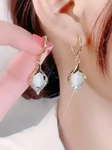 1 paire de boucles d'oreilles élégantes en opale verte de luxe pour femmes, cadeau de fête de banquet de rencontre