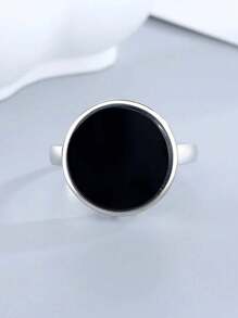 1pc Vintage Texture Circle Design Natural Stone 15mm Main Stone Ring
