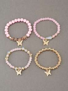 4入組蝴蝶吊墜水晶手鍊,適用於海邊度假紀念品 - 粉色 - 查看 4