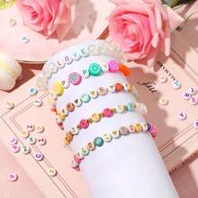 Un Paquet De 500/1000pcs 7x4mm Perles Espacées Acryliques De Couleur Blanche Avec Lettres De Mode Pour La Fabrication De Bijoux À La Main Pour La Diy Bracelet/collier/accessoires