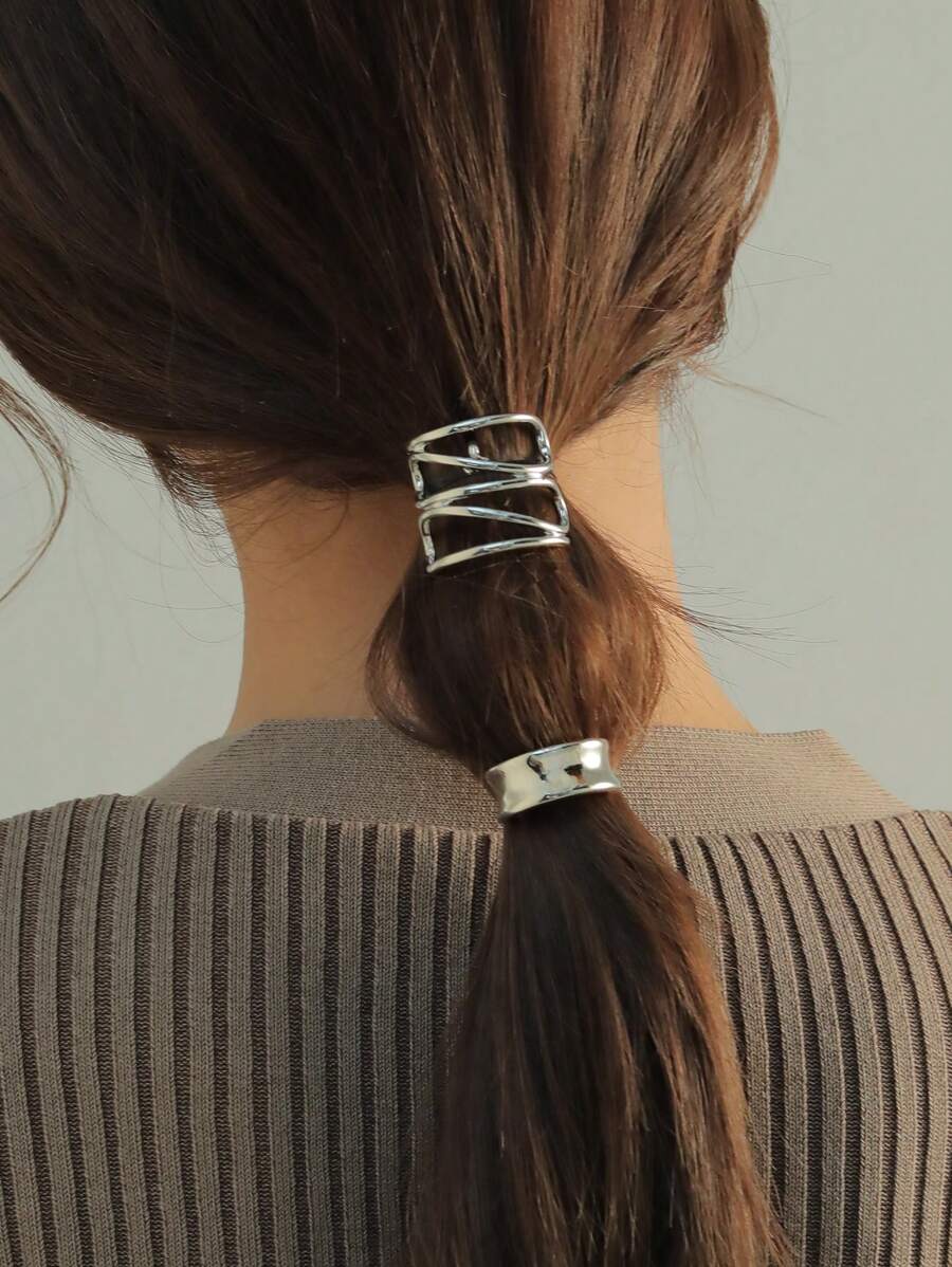 2个装女士简约设计发夹休闲蝴蝶结爪夹发卡，适合上学、度假、旅行等场合，可作发饰使用。