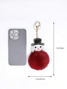 1個可愛的雪人麋鹿毛球鑰匙鍊/毛絨汽車袋鑰匙扣/pu皮革聖誕節麋鹿雪人毛球鑰匙鍊/帽子吊飾聖誕節禮物/包和盒子配件 - 酒紅色 - 查看 4