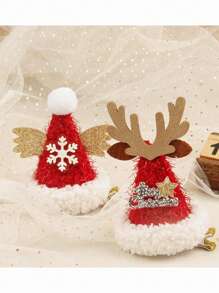 1入組女性紅色天鵝絨和明亮雪花造型髮夾,可愛甜美,適合聖誕節穿著